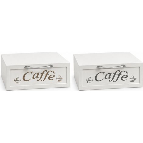 Cassetto Porta Cialde Caffè Bianco 30x30x10 cm Organizer con Scritta 2 Colori (1/4)