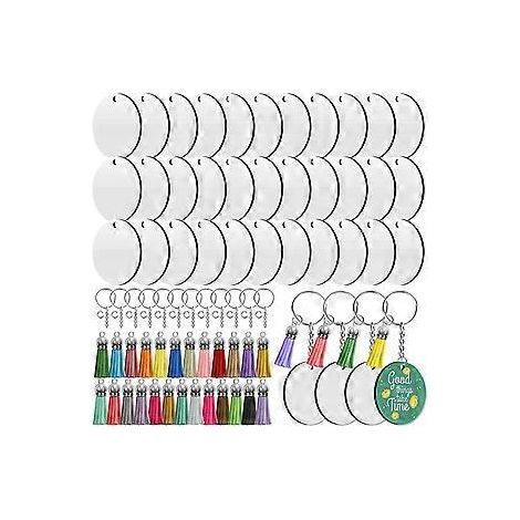 Porte-clés vierges à sublimer, 200 pièces, ronds de 5 cm avec pompons, pour le bricolage (1/5)