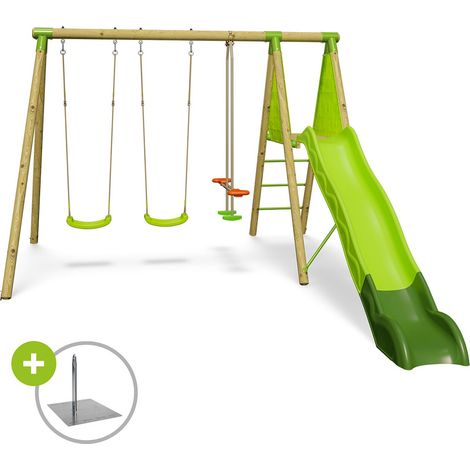 Balançoire en bois 2,30 m Topwood YAKI VERT - 6 enfants (1/5)