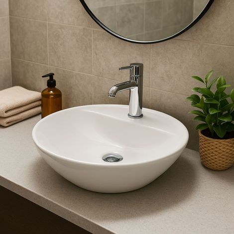 RAK Variant Round Countertop Wash Basin 420mm Wide 1 Tap Hole - Alpine White (1/3)
