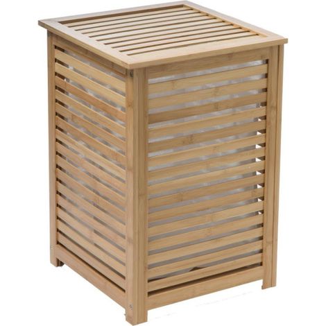 Five Simply Smart – Panier à linge en bambou 65L – Dimensions 40x40x58cm – Sac en toile de coton avec bandes auto-agrippantes – Couleur naturelle (1/5)