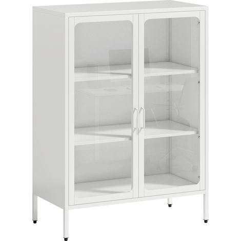 Armoire de bureau 80 x 40 x 110 cm étagères réglables rangement pratique style industriel contemporain en acier blanc (1/4)