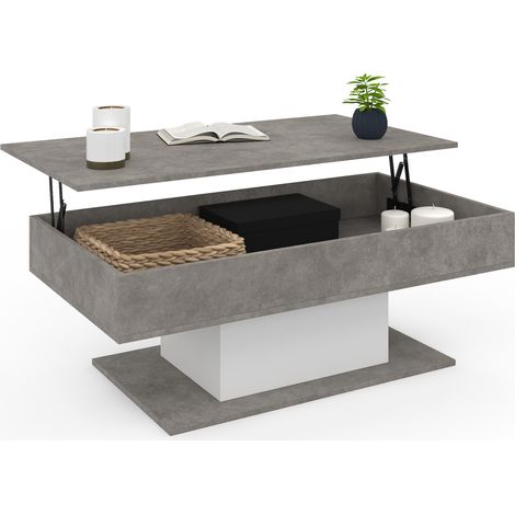 Niedriger Tisch mit rechteckiger Klappplatte EDEN in Betonoptik und Weiß (1/5)