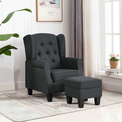 vidaXL Sillón con reposapiés tela gris oscuro (1/5)