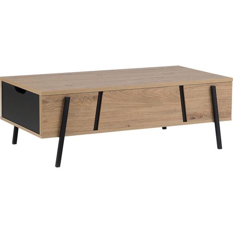 Mesa de centro de aglomerado de madera clara patas de metal negras con almacenaje Blackpool (1/5)