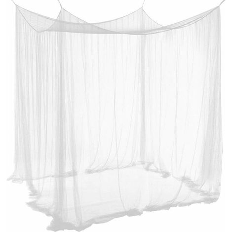 Moustiquaire de Lit Double Ciel de Lit Rectangulaire Grande Moustiquaire Blanc Simple d'Eté avec 4 Ouvertures Baldaquin Rideaux de Lit 190cm(W) x210cm(L) x240cm(H) Répulsif pour Les Insectes