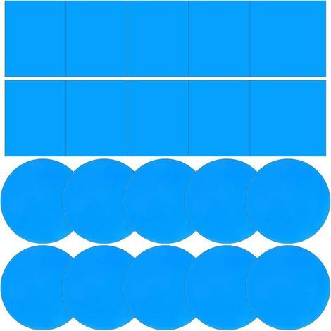 20 PCS Rustine pour Piscine, Patchs de Réparation de Piscine en Vinyle Kit de Réparation de Piscine Liner Auto adhésif en PVC pour Tente Spa château Gonflable 10 Carrés + 10 Cercles Bleu (1/5)