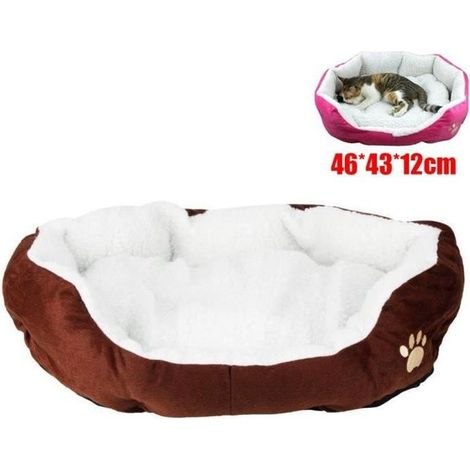 1 Lit pour chien et chat, coussin doux en coton polypropylène, 46x43x12cm, marron, pour sommeil et repos