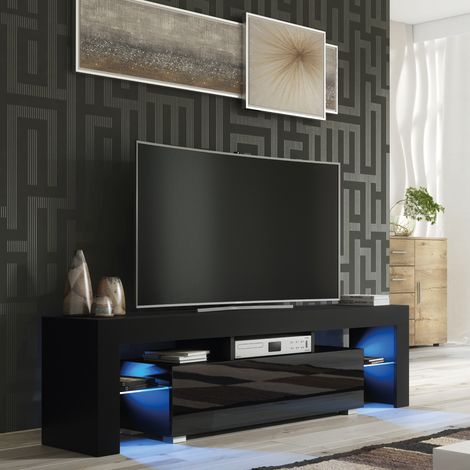 Aria TV Unit 160cm - Black with Gloss Doors & LED