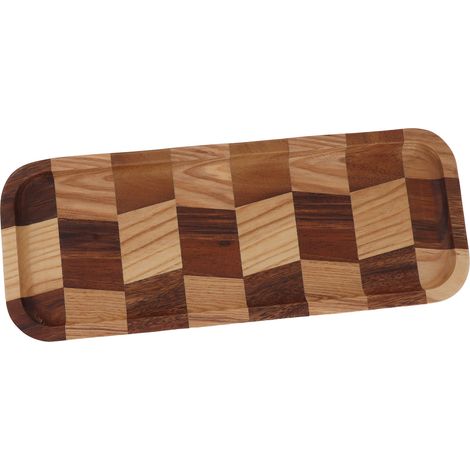 Plateau à thé rectangulaire en noyer noir ciré blanc, motif quadrillé, idéal pour sushis, pains, desserts, fruits et en-cas. Dimensions : 32 x 12,5 cm / 12,6 x 4,9 pouces. (1/5)