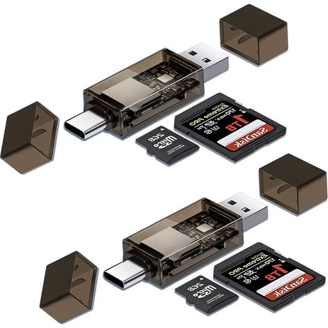 2PCS Lecteur de Carte SD, 2 en 1 Adaptateur Carte Mémoire USB C USB A et Micro USB, Lecteur TF Micro SD Portable pour Transfert de Photos Vidéos Documents, Compatible OTG PC Smartphone Tablette (1/5)
