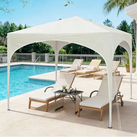 Tente de réception 300x300 cm beige en métal et tissu Oxford avec hauteur réglable (1/5)