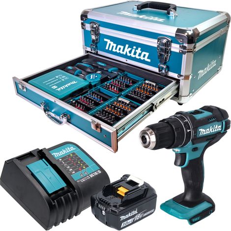 Makita DHP 482 SF1X9 Akku Schlagbohrschrauber 18 V 62 Nm + 1x Akku 3,0 Ah + Ladegerät + 96 tlg. Zubehör Set + Koffer