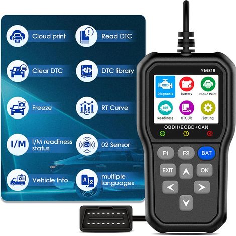 OBD-II Lecteur de Code, OBD2 Valise Diagnostic Auto, OBD2 Diagnostic, Scanner OBD2, OBD Diagnostique, Lire et Effacer Les Codes D’Erreur du Moteur, 13 Langues, HD IPS Écran. (1/5)