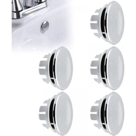 5PCS Bouchon Trop Plein Lavabo, Anneau Bouchon De Trop-Plein, Garniture Évier de Trou Rond, Pièces de Rechange pour Trou de Drainage Couvercle Rond pour évier de Cuisine Trou D'évier de Baignoire (1/4)