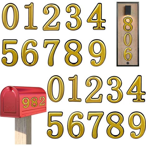 20 Pièces 3D Numéros de Boîte aux Lettres, 0-9 Chiffre Boîte aux Lettres Exterieure Dorés Autocollants de Numéros d'Adresse de Porte Auto-Adhésifs pour Appartement Maison Chambre Bureau (1/5)