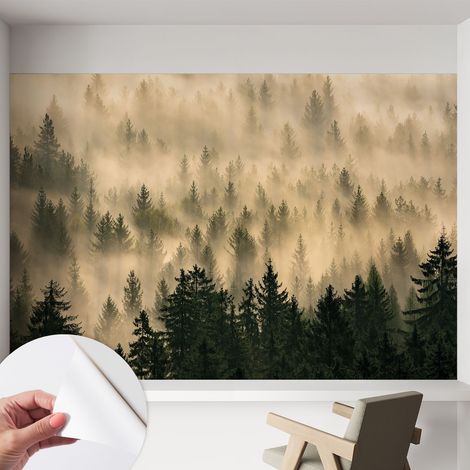 Tapete Selbstklebend - abwaschbar - Tapete mit Motiv - trendige Wanddeko - elegant Fototapete Waldnebel 152x104 cm (1/5)