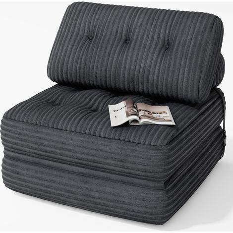 Sofá Bealife Sofá Cama con Respaldo Sin Montaje en Terciopelo Acanalado Cojín Alargado Gris Oscuro 85 x 85 cm