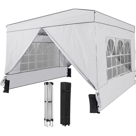 Tonnelle blanche pliante 3 x 3 m en acier avec 4 parois amovibles et hauteur réglable pour jardin, camping et marchés