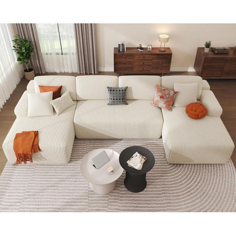 Modulares U-Sofa aus Cord mit tiefer Sitzfläche, Schlafsofa, Beige (1/5)