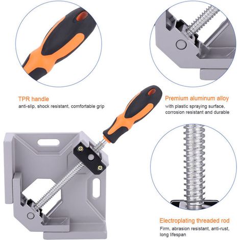 Right angle clamp, 90-degree angle clamp made of aluminum alloy with adjustable swivel jaws for woodworking and photo frames (1/4)