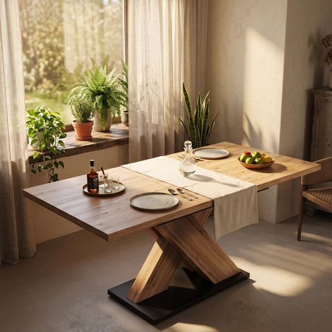 FurnitureR Natural Wood Extendable Dining Table 119 to 158.5x80cm (1/5)