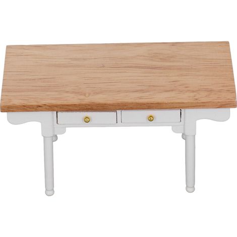 Bureau miniature en bois pour maison de poupée, table d'écriture jouet, décoration meuble moderne couleur bois naturel et blanc (1/5)