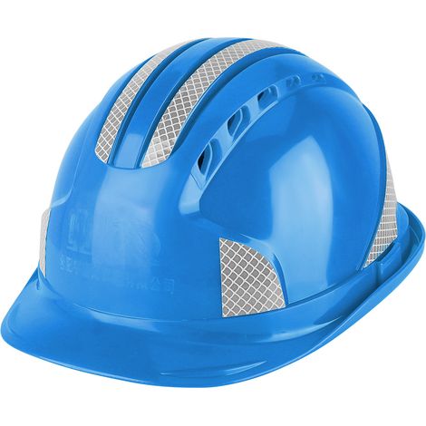 Casque de sécurité ABS bleu ventilé avec bandes réfléchissantes norme GB2811-2007 ajustable pour chantier et travaux (1/3)