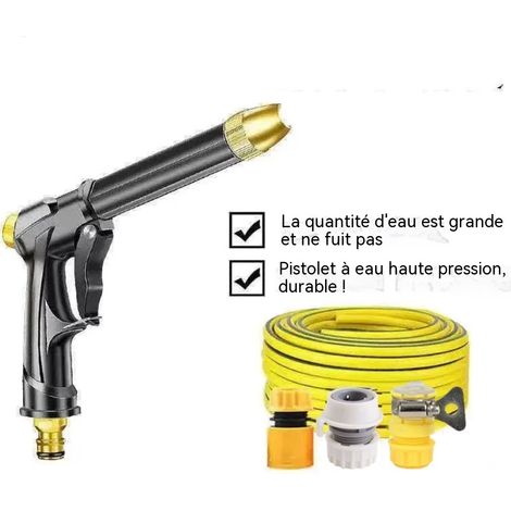 Pistolet à eau haute pression pour jardin et voiture, lance de nettoyage longue avec buse en laiton, pistolet d'arrosage réglable avec raccords universels et tuyau, pour lavage auto, arrosage et netto (1/5)