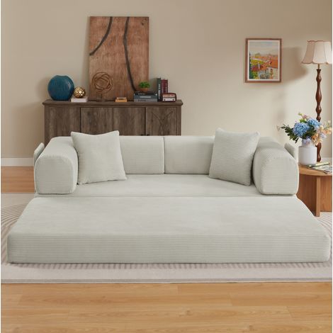 Sofá cama plegable de espuma beige 204 x 97 x 65 cm con 2 cojines y estructura de acero HAVRYA (1/5)