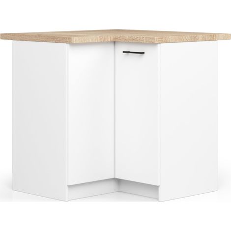 Akord – Armoire de cuisine basse d'angle OLIWIA Blanc 90 cm – 2 portes battantes – 2 étagères – Panneau stratifié – Dimensions 90x46x85 cm