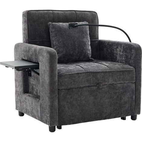 CHICFURN Sofá cama 167x79x83 cm de chenilla gris oscuro, 2 en 1 con cojín (1/5)