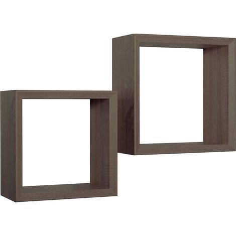 Set 2 Mensole Cubo da Parete Quadrato in Fibra di Legno Ginevra Noce Segato (1/5)