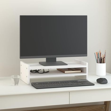 Support écran d’ordinateur blanc en bois de pin massif 50 x 27 x 15 cm, 2.62kg - PANGIVO (1/5)