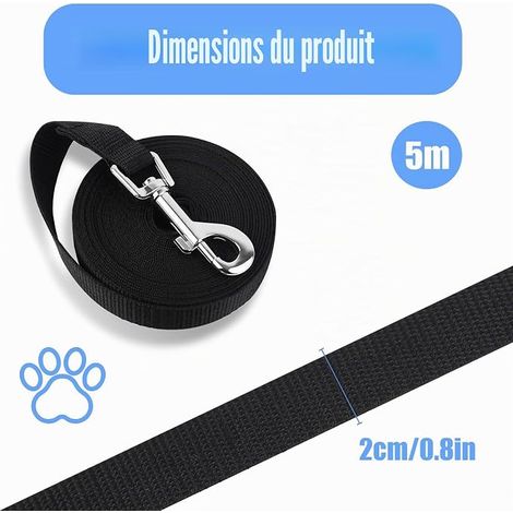 Laisse Longe 5 m Nylon Chiens Petits Mousqueton D Noir Nylon 5 m dressage rappel mousqueton D chiens petits (1/4)