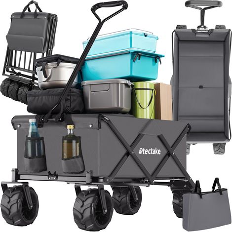 Tectake – Chariot de jardin pliable 80 kg – Roues extra larges pour terrains sablonneux – Acier revêtu et polyester – Dimensions 114x51x48,5 cm (1/10)