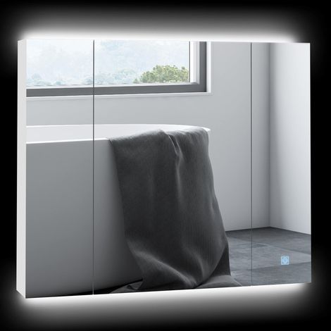 Armoire de Toilette Moderne avec Miroir et éclairage LED, 90x15x75 cm Blanc (1/5)