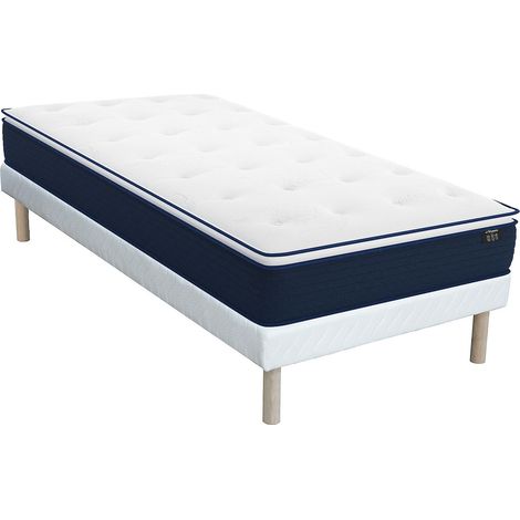 Ensemble 90 x 190 cm sommier + matelas ressorts ensachés et surmatelas intégré ép.24cm - ALTIER de YSMÉE