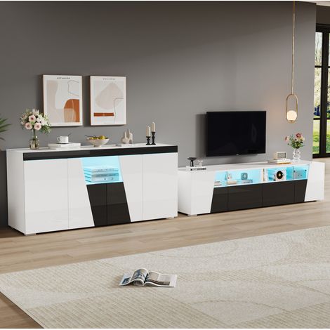 Mobile TV 180 x 38,5 x 45 cm con LED, bianco e nero DESVIAE (1/5)