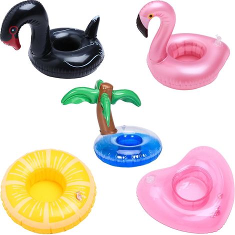 5 Porte-Gobelets Flottants pour Piscine  Cygne Noir/Flamant Rose/Cocotier/Cœur/Citron  Accessoire Fête d'Été (1/5)