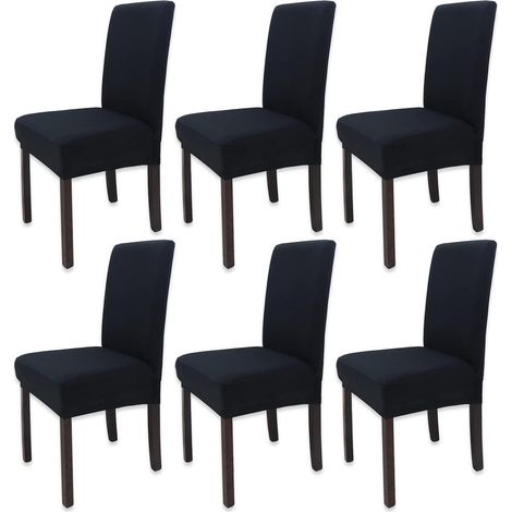 Lot de 6 housses de chaise de salle à manger extensibles et lavables, noir (1/5)
