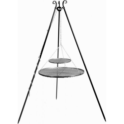 Trépieds de cuisson avec deux grilles de barbecue de 80 et 40cm, 180cm, acier inoxydable, CookKing, 112446 (1/5)