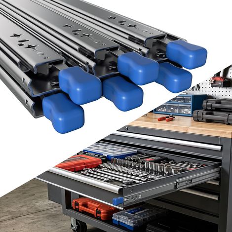 TolleTour Set di 6 guide telescopiche per cassetti, 350 mm x 53 mm, bloccabili, estrazione totale, acciaio Q235, portata 120 kg/coppia (1/5)