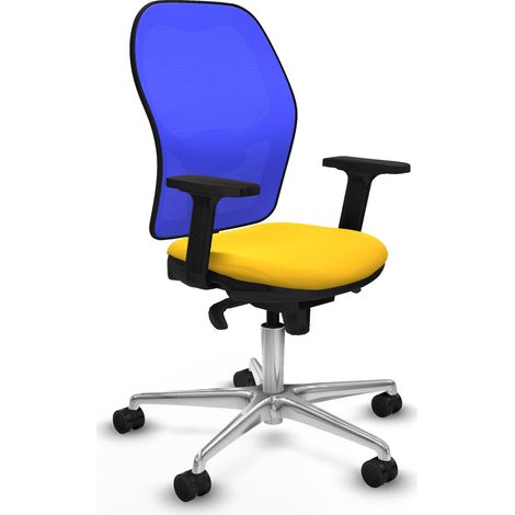 Jorquera sincro malla azul similpiel amarillo brazos 2D base aluminio  ruedas 65mm nailon