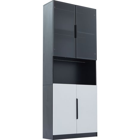 Vitrina moderna con puertas de cristal y LED, 80 x 30 x 200 cm, blanco y negro, HOMVRA (1/5)
