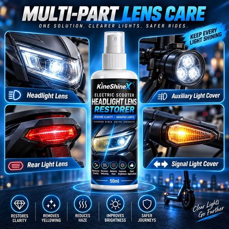 KineShineX Electric Scooter Headlight Cover Refurbishing Liquid - Removes Yellowing, De-fogging, and Enhances Visibility - Care Spray (1/4)