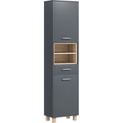 Colonna bagno 40 x 24 x 160 cm salva-spazio cassetto e armadietti stile moderno ed essenziale antiribaltamento in MDF grigio 210002046