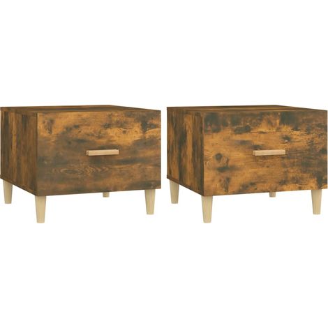 Set di 2 tavolini da caffè con cassetto 50 x 50 x 40 cm in legno ingegnerizzato effetto invecchiato marrone DEC040352