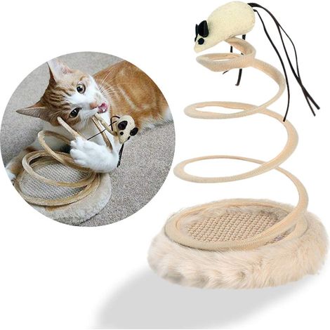 Giocattolo interattivo per gatti, topolino di peluche per esercizi con molla a spirale, giocattolo portatile per interni adatto a tutte le razze. (1/2)