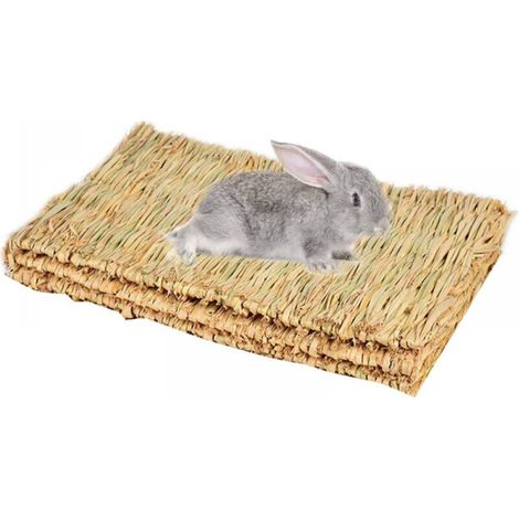 Lot de 3 tapis en paille de lapin tissés à la main, jouets naturels pour petits animaux, adaptés aux lapins, cochons d'Inde, hamsters, chinchillas (1/5)